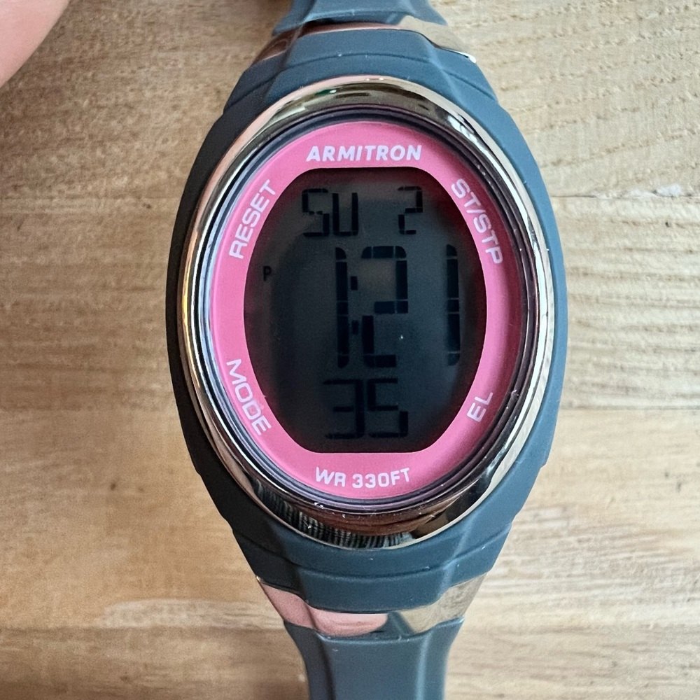 Armitron ladies gray and pink digital sport watch NEW BATTERY